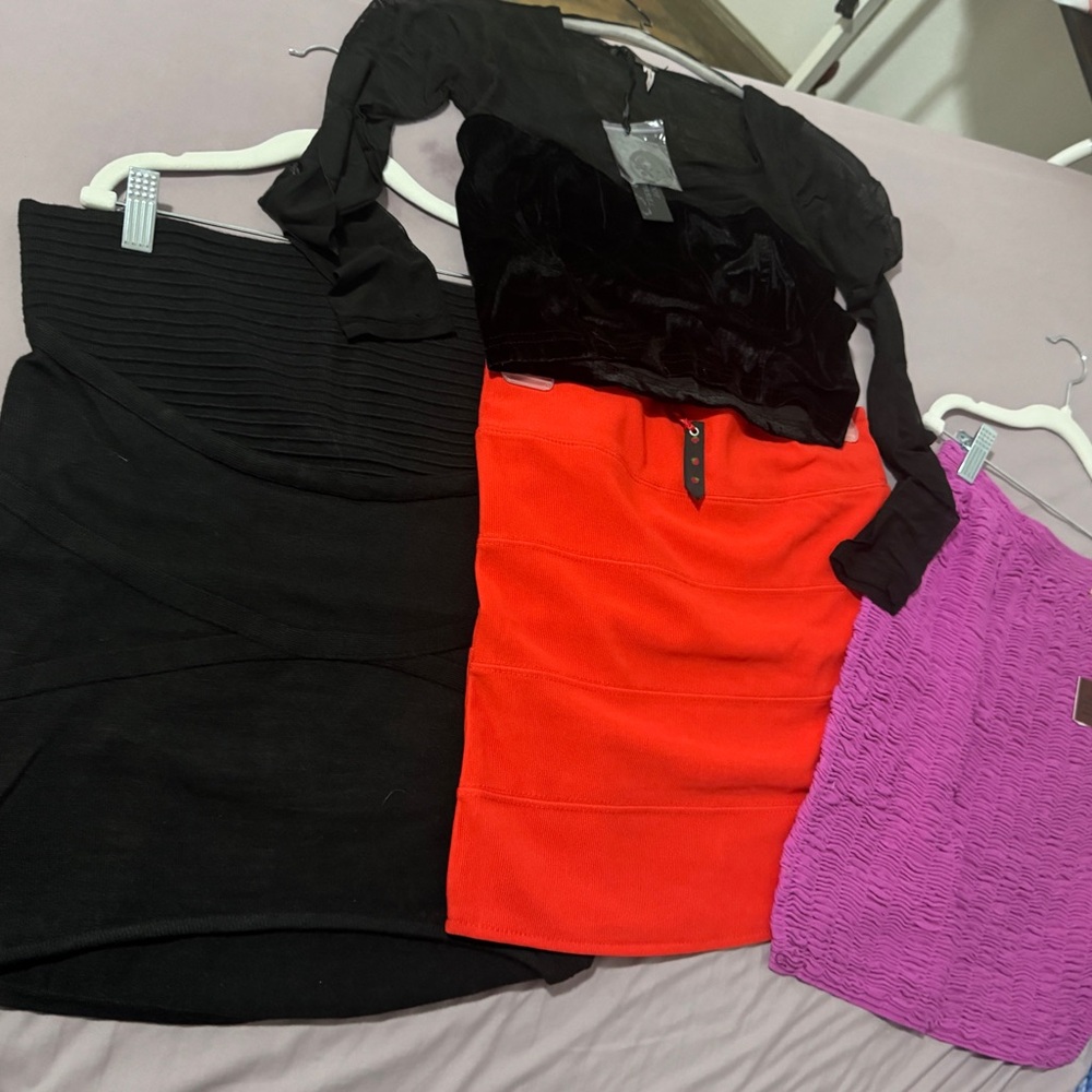Poof! Juniors Clothing Bundle – 3 Skirts + 2 Crop Tops – New With Tags